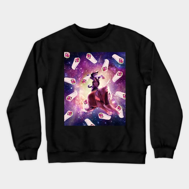 Cowboy Space Cat On Elephant Unicorn - Burrito Crewneck Sweatshirt by Random Galaxy